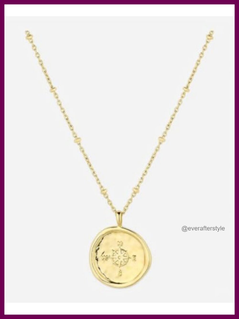 Compass Coin Pendant Necklace 18k Gold Plated Dainty Layering Jewelry